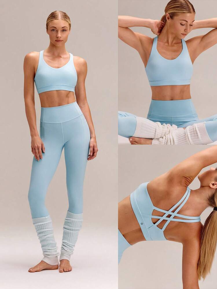 FeatherFit™ Kreuzrücken-Ausschnitt-Sport-BH mit abnehmbaren Cups für geringen Halt, geeignet für Yoga, Pilates, Studio und Alltagstragen