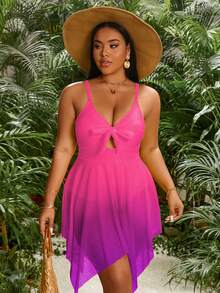 Slaydiva Traje de baño de una pieza con estampado degradado para mujer de talla grande - Rosa - Ver 4