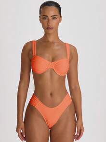 Musera Resort Underwire Thick Shoulder Ruched Cup Bikini Top Swim Vacation Holiday Summer Travel Beachwear Basics Solid Colour Swimwear Resort Core - Coral Orange - View 2