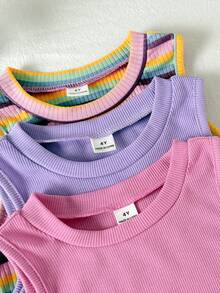SHEIN 3pcs/Set Girls' Casual Colorful Striped Knit Vest Set - Multicolor - View 4