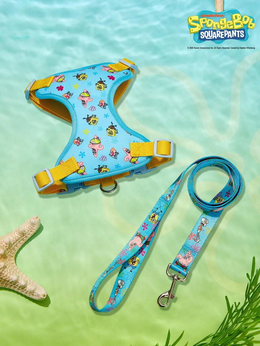 SpongeBob SquarePants | PETSIN 印花宠物胸背带，配120厘米长牵引绳 - 藍色 - 查看 1