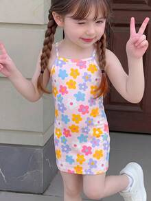 SHEIN 少女碎花休闲日常度假吊带裙 - 彩色 - 查看 3