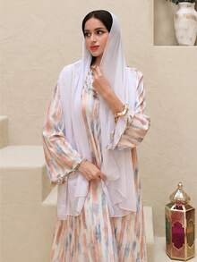 Yasmyna Đầm maxi dài tay cổ tròn dáng rộng in họa tiết cọ vẽ kiểu Ả Rập dành cho nữ. - Màu vàng - Xem 7