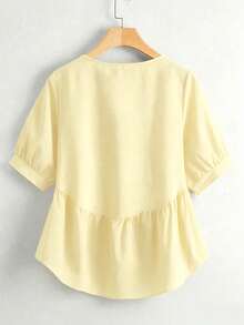 EMERY ROSE Solid High Low Peplum Blouse Peplum Top - Yellow - View 2