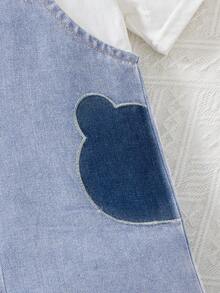 Toddler Boys' Bear Embroidered Blue Denim Bib Shorts - Light Wash - View 5