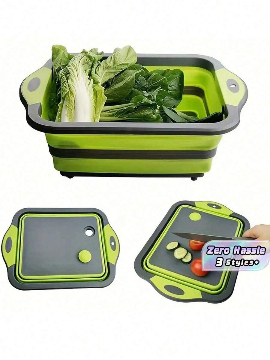 1 Juego de tabla de cortar plegable - Tabla de cortar plegable apta para lavavajillas, tazón de preparación con colador incorporado para frutas y verduras y base antideslizante - Rejilla para fregadero de cocina de 8.5 cuartos - Diseño ahorra espacio, adecuado para autocaravanas, apartamentos y viajes de camping