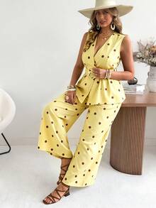 Ceyna Plus Size Women's Classic Retro Polka Dot Vest And Wide Leg Pants Set Summer Holiday Outfits - Multicolor - View 5