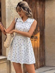 SHEIN PariChic Women's Floral Print Ruffle Fashionable Date Party Mini Dress - Blue - View 5