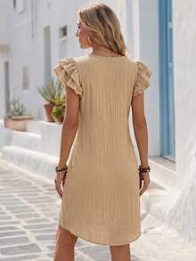 Faunlyn Women's Solid Color Ruffle Sleeve Round Neck Casual Loose Mid-Length Dress - Multicolor - View 2