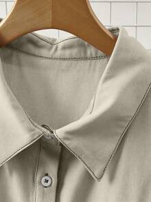 CURVE Conjunto de 2 piezas de camisa y pantalones cortos de aspecto vaquero minimalista casual de primavera temprana para mujer de talla grande - Albaricoque - Ver 6