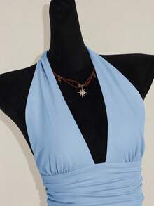 SHEIN ICON Halloween Women's Halter Backless Black Babydoll Tank Top,Summer Top - Baby Blue - View 11