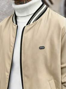 Manfinity CasualCool Men's Striped Long Sleeve Zip-Up Casual Baseball Jacket - Apricot - View 5