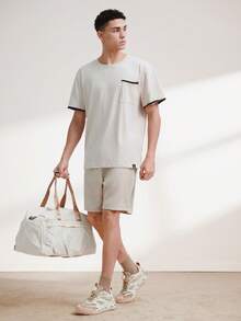 Men T-Shirts Fit Crew Neck Short Sleeve Casual Summer Polyester Tee - Khaki - View 8