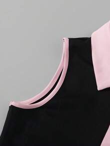 Plus Size Girls'Casual Jumpsuit,Black And Pink,Summer,School,Back-To-School Soft Knit Sleeveless Hollow Back Jumpsuit For Yoga,Gymnastics & Fitness - Black - View 6