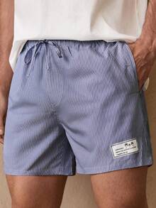 Manfinity VCAY Pantalones cortos rectos de cintura media con cordón y rayas verticales tejidas para hombre - Multicolor - Ver 6