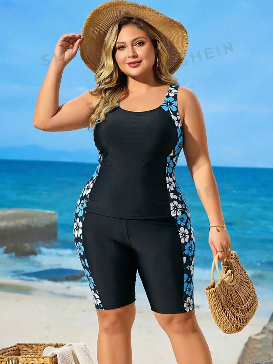 SHEIN Swim Plus Size Women 2pcs Printed Thick Strap Backless Bikini Set - Multicolor - View 1