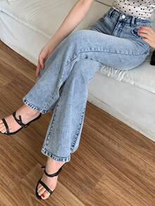 DAZY Quần jeans ống loe dáng ôm dành cho nữ, thích hợp cho mùa xuân và mùa hè. - Màu xanh lam - Xem 6
