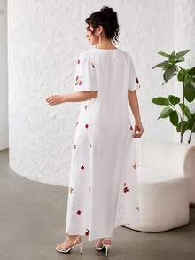 Yasmyna V-Neck Butterfly Sleeve Embroidered Patchwork White Dress, Spring/Summer - Multicolor - View 7