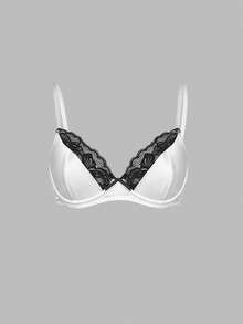 DAZY 女士蕾丝拼接休闲日常吊带文胸 - 黑與白 - 查看 3