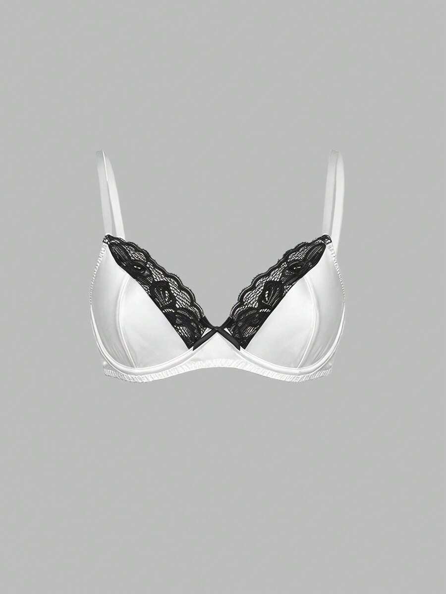 DAZY Women's Lace Patchwork Casual Daily Camisole Bra - Black and White - View 1