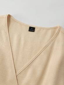 Louniche Standard Size Women's Ruffled V-Neck Fitted Vacation Elegant Mid-Length Dress - Apricot - View 3