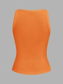 Slaydiva Women Light Orange Ribbed V-Neck Racerback Gathered Tank Top,Summer Casual Vacation Versatile Basic Solid Sleeveless Top For Dates,Party,Yoga,Beach-D - Burnt Orange - View 2