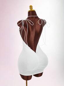 Amplova Y2K Sexy Bodycon Backless Tie-Up Butterfly Mini Dress,Dresses For Women Summer - White - View 8
