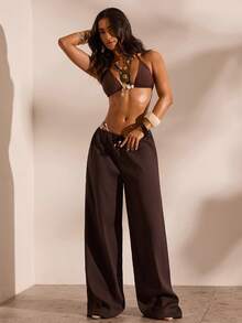 Opulessa Women's Vacation Tie-Waist Loose Coverup & Wide Leg Pants Set - Brown - View 8