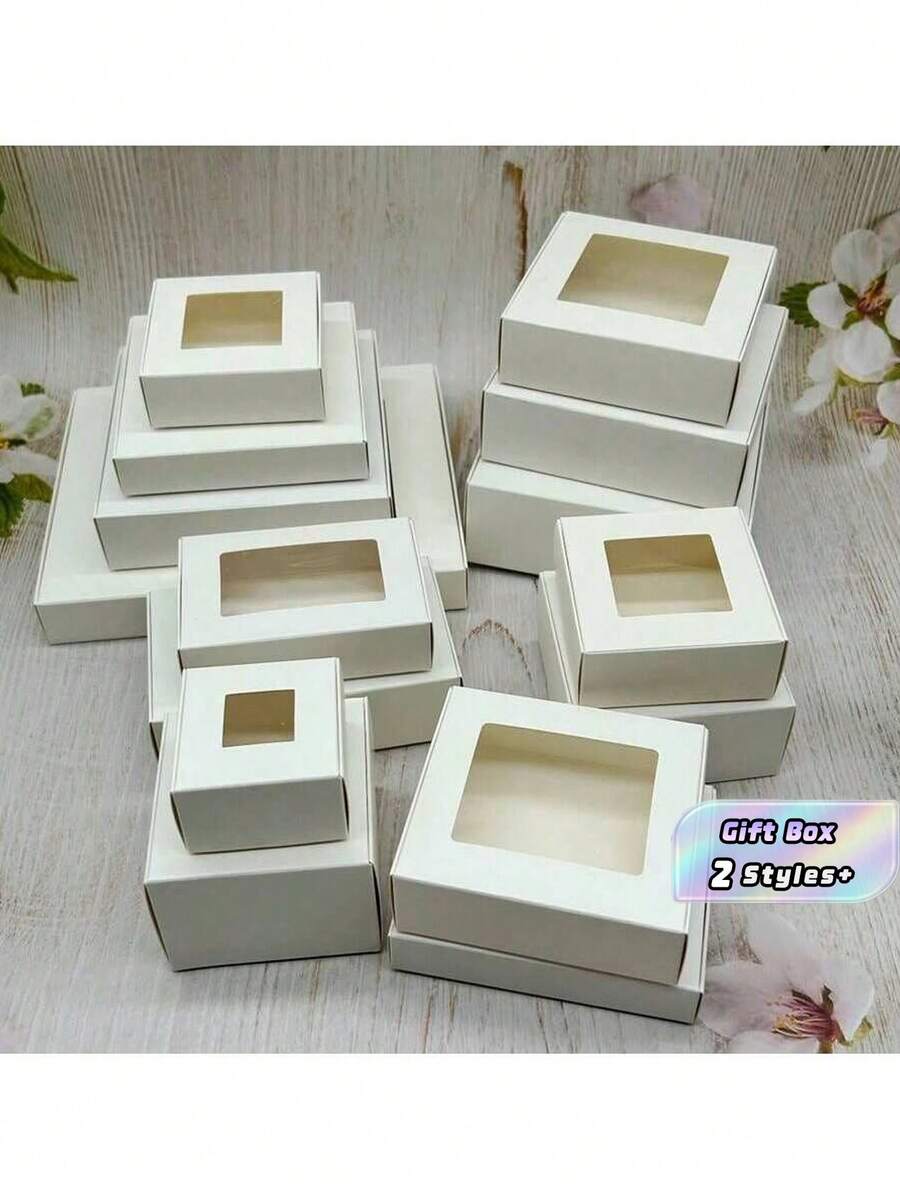 10 Pieces Per Pack Of White Cardboard Gift Display Packaging Boxes, With Transparent Pvc Windows, Suitable For Handmade Jewelry And Craft Packaging - White square window box - View 1