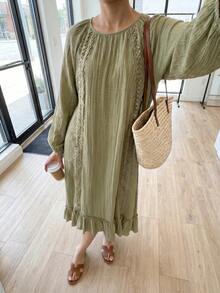 Solavon Women's Solid Color Pleated Casual Party Long Dress - Green - View 7