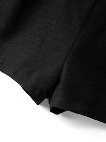 GlowEve CURVE Plus Size Women's Spring/Summer Collection, Made Of Soft And Comfortable Textured Fabric, Fashionable Versatile High Waist Slim Fit Tie Knot Metal Buckle, Suitable For Daily Commute, Summer Outfit, Beach Wear. Various Styles, Elegant Bottoms, Back To School Season Essential, Women's Casual Wear. Suitable For Multiple Occasions. - Black - View 4