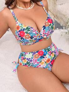 SHEIN Swim Curve 大码女式印花沙滩裙，修身显瘦，适合度假穿着 - 彩色 - 查看 1