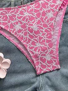 Swim Mod 2pcs/Set Girls' Special Fabric Pleated Floral Trim Tankini Top And Ruffled Trim Triangle Bottoms Swimwear - Multicolor - View 5
