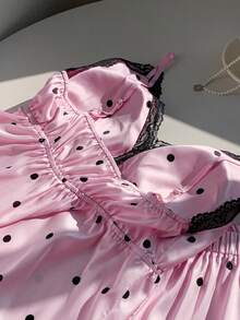 Conjunto de top de camisola de punto de verano con sujetador acolchado y shorts con ribete de encaje - Rosa 2 - Ver 4
