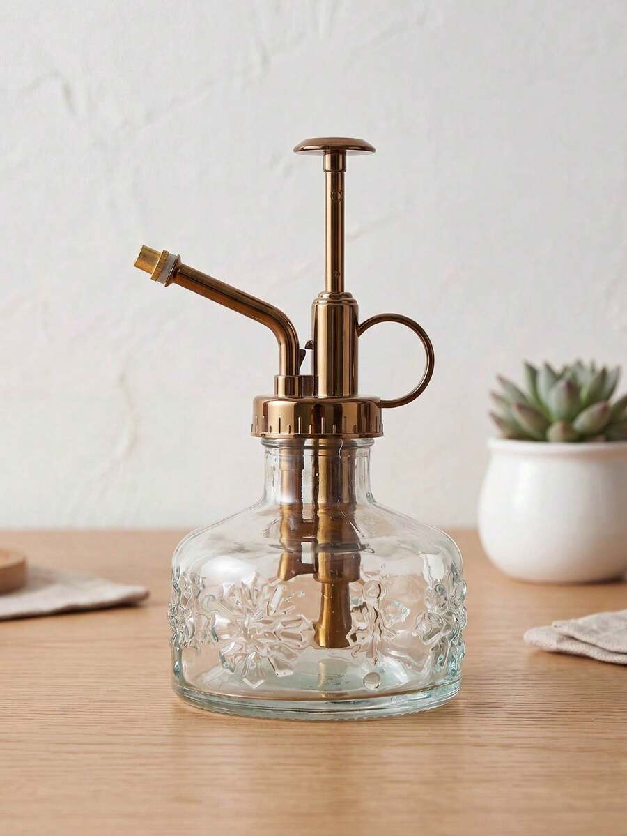 Haus Hana 1 Piece Retro Relief Sunflower Transparent Glass Small Spray Bottle Press Gardening Watering Kettle For Home Use - multicolor - View 1