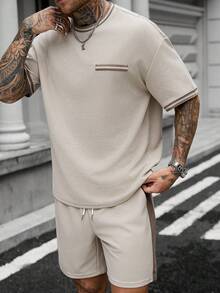 Manfinity CasualCool Bộ áo thun nam tay ngắn vai rớt, kiểu dáng thường ngày, thoải mái và thoáng khí cho mùa hè. - Màu Khaki - Xem 5