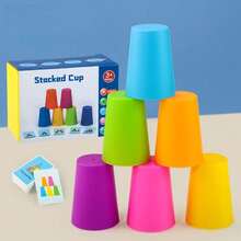 MINKOJA MINKOJA Juego de apilamiento de vasos, juego de competencia de rompecabezas de mesa, entrenamiento educativo temprano para el reconocimiento de colores, entrenamiento del pensamiento lógico, juguete interactivo de apilamiento de vasos, regalo de fiesta para niños y niñas - Multicolor - Ver 9