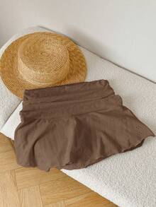 Comfortcana Brown Hollow Texture Ruched A-Line Mini Skirt - Brown - View 7