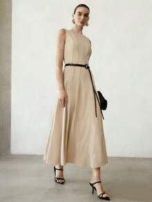 MOTF PREMIUM VESTIDO ELEGANTE FRANCÉS CON DISEÑO CEÑIDOR DE CINTURA PARA MUJERES - Café - Ver 1