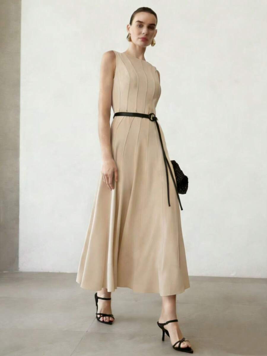 MOTF PREMIUM VESTIDO ELEGANTE FRANCÉS CON DISEÑO CEÑIDOR DE CINTURA PARA MUJERES - Café - Ver 1