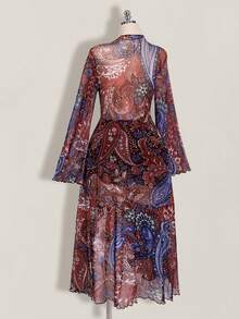SHEIN ICON Plus Size Women Deep V-Neck Floral Print Casual Vacation Robe - Multicolor - View 9