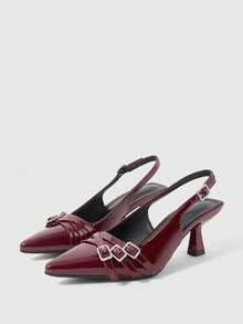 Sleekvia Women's New Thin High Heel Pointed-Toe Pumps With Strap Decoration, Comfortable And Versatile, Suitable For Dates And Commuting - Burgundy - View 9