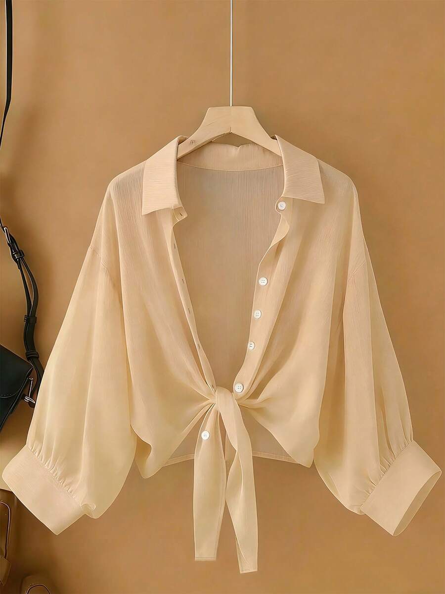 Resyla New Bat Wing Short Casual Chiffon Shawl Solid Color Blouse For Women - Orange - View 1