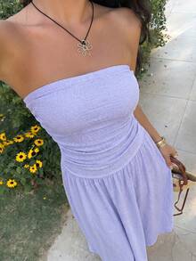 SHEIN EZwear 女士休闲纯色连衣裙，夏季 - 淡紫色 - 查看 5