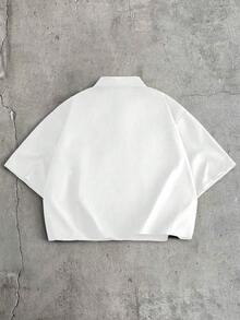 AXEPEAK Men's Casual Minimalist Solid Color Airplane Buckle Front Short Sleeve Shirt, Versatile For Daily Commute, Summer - White - View 2