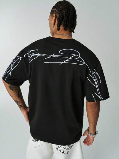 ÉpureWay Men's Street-Style Popular "Freedom" Signature Graphic Embroidered T-Shirt, Suitable For Outdoor Music Festivals, Casual Outings, Gifts For Boyfriend/Husband, Anniversary Gifts, Black Crew Neck Tee Men Men's Street Wear Shirt Men's Oversized Graphic Tee Men's Drop Shoulder Tee Men's Oversized T Shirt
