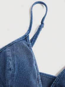 SHEIN MOD Women's Denim Camisole Top With Padding, Blue - Medium Wash - View 3