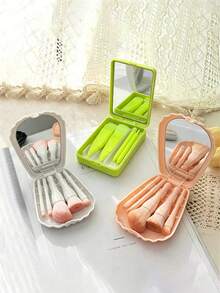 5Pcs 1Set White Shell Pattern Makeup Brush Set With Mirror Portable Mini Makeup Brush Boxed Multi Function Paint Powder Blusher Brush Professional Makeup Kit Complete Makeup Gift Set - Multicolor - View 9