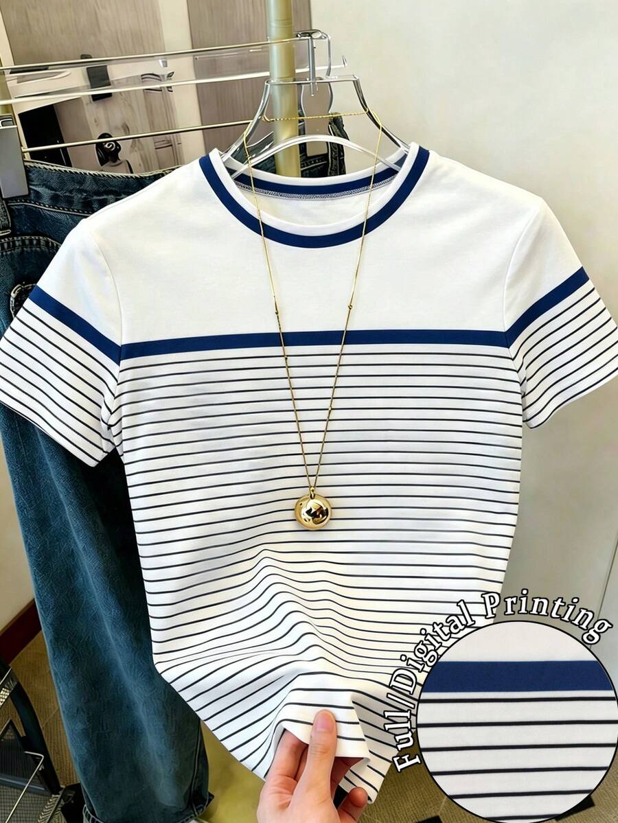 Resyla Women's Round Neck Color Block Casual Versatile Daily Wear Short Sleeve T-Shirt - Multicolor - View 1