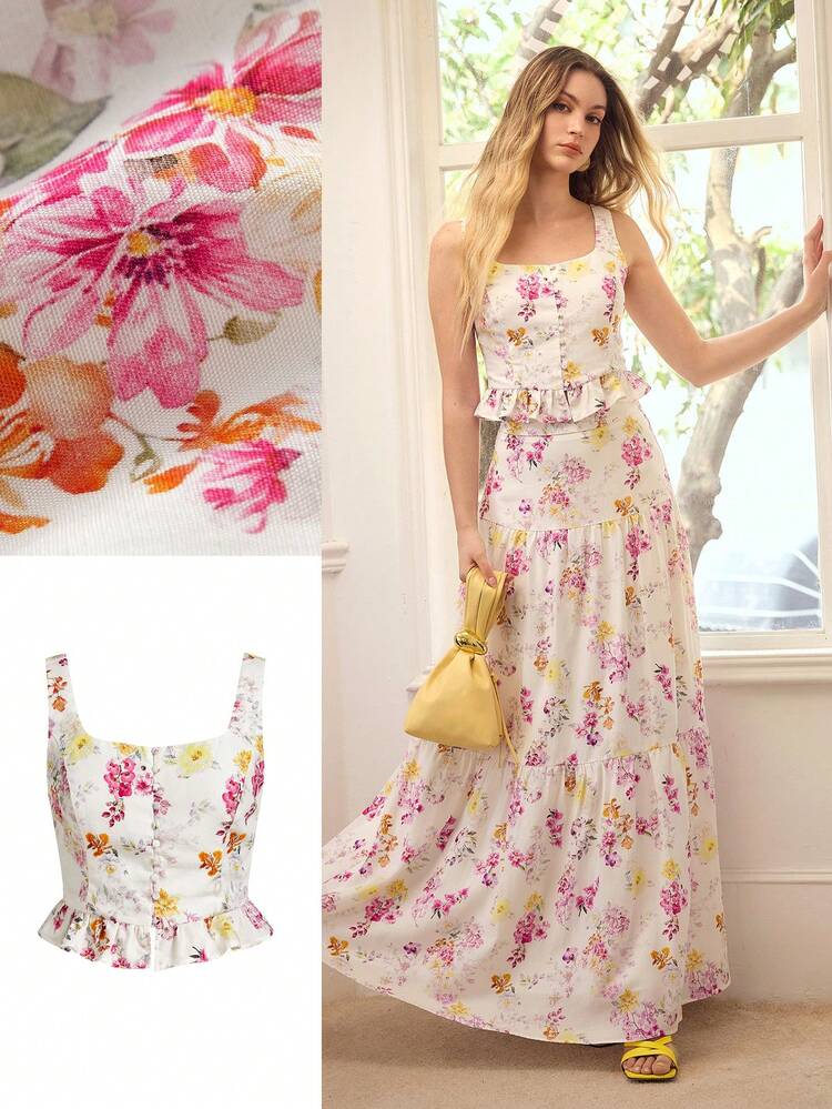 WOMEN'S FLORAL PRINT TANK TOP, ELEGANT AND GRACEFUL FOR SPRING/SUMMER